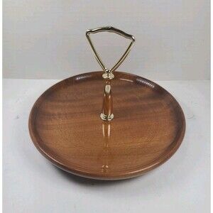 Vintage Oregon Myrtlewood Walnut Brown Wooden Bowl Nut Dish w Handle Tray 8”